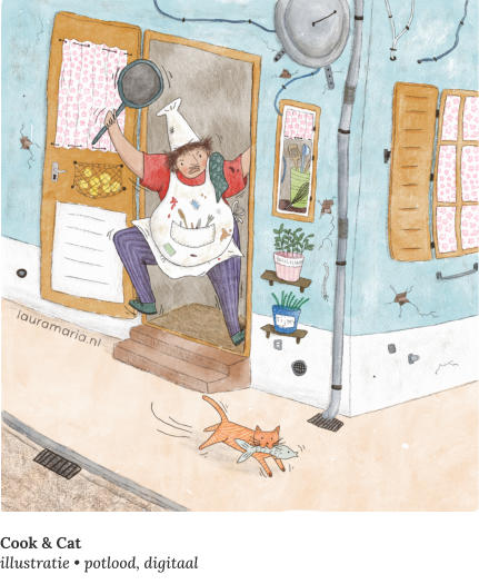 Cook & Catillustratie • potlood, digitaal